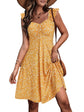 Yellow floral sundress for women with ruffle sleeves, casual summer style by FENSACE, perfect for warm weather and relaxed occasions.