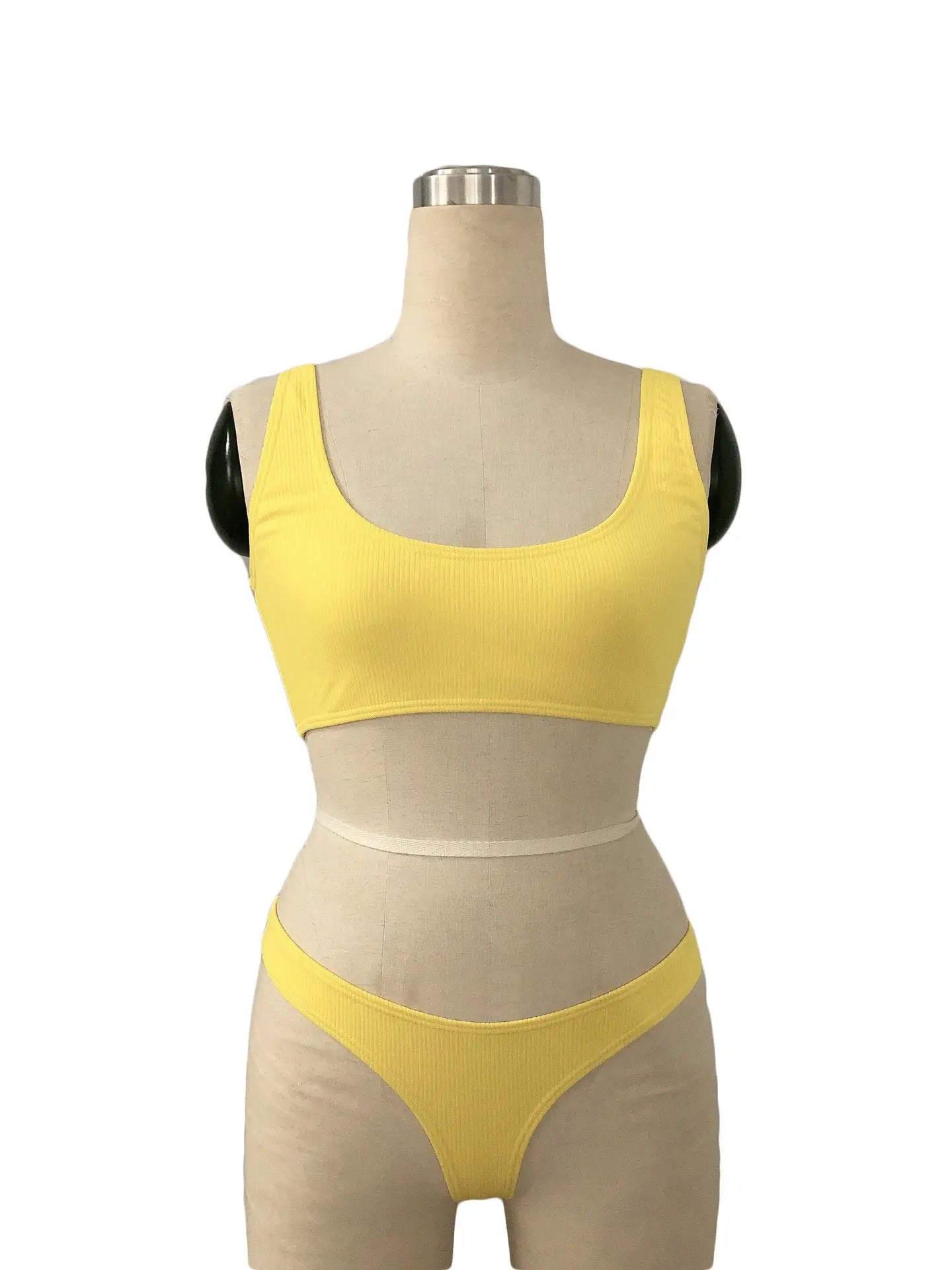 Yellow European and American solid color tankini with thong design, women's swimsuit by SHOPEZRA L.L.C., suitable for foreign trade.