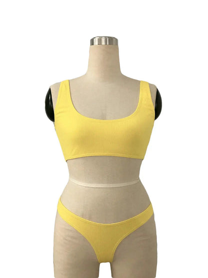 European and American sexy solid color tankini Thong Pit bikini bikini foreign trade swimsuit women&