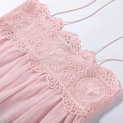 Women Pant Set Sheer Layers Spaghetti Strap Backless Lace Top Straps Solid Loose Straight Elastic Hem Fashion Beach Chic Suits by Dropshipman