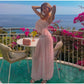 Women Pant Set Sheer Layers Spaghetti Strap Backless Lace Top Straps Solid Loose Straight Elastic Hem Fashion Beach Chic Suits SHOPEZRA L.L.C.