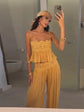 Women Pant Set Sheer Layers Spaghetti Strap Backless Lace Top Straps Solid Loose Straight Elastic Hem Fashion Beach Chic Suits SHOPEZRA L.L.C.