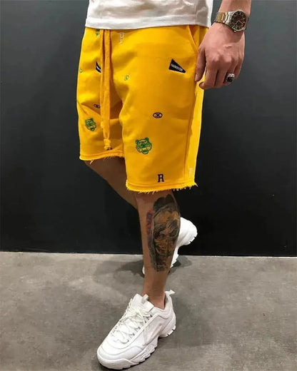 Spring Summer Mens Cotton loose Shorts Streetwear Bodybuilding Embroidered casual Short pants Jogger sports Tiger head Shorts by Dropshipman
