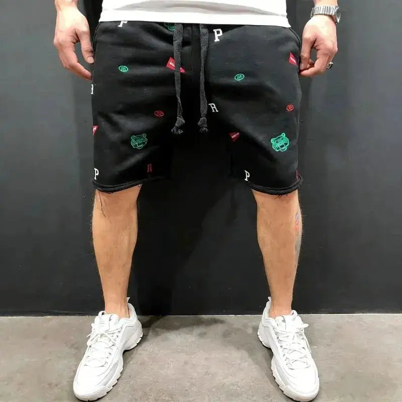 Spring Summer Mens Cotton loose Shorts Streetwear Bodybuilding Embroidered casual Short pants Jogger sports Tiger head Shorts by Dropshipman