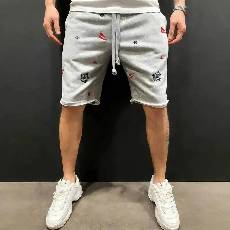Spring Summer Mens Cotton loose Shorts Streetwear Bodybuilding Embroidered casual Short pants Jogger sports Tiger head Shorts by Dropshipman