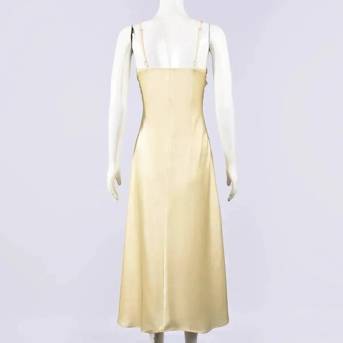 Satin Sexy Lace Spliced Maix Sling Dress Women Sleeveless Backless Yellow Vacation Vestidos 2026 Fashion Summer Lady Dresses by Dropshipman