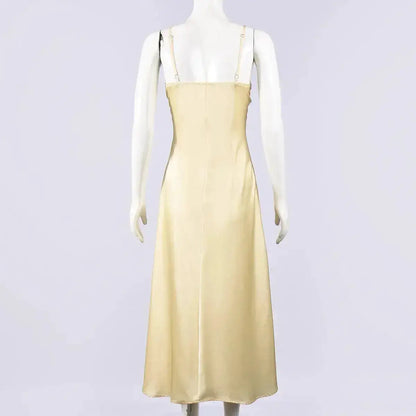 Satin Sexy Lace Spliced Maix Sling Dress Women Sleeveless Backless Yellow Vacation Vestidos 2026 Fashion Summer Lady Dresses by Dropshipman