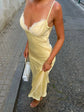 Satin Sexy Lace Spliced Maix Sling Dress Women Sleeveless Backless Yellow Vacation Vestidos 2026 Fashion Summer Lady Dresses﻿ SHOPEZRA L.L.C.