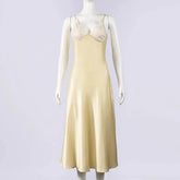 Satin Sexy Lace Spliced Maix Sling Dress Women Sleeveless Backless Yellow Vacation Vestidos 2026 Fashion Summer Lady Dresses﻿ SHOPEZRA L.L.C.