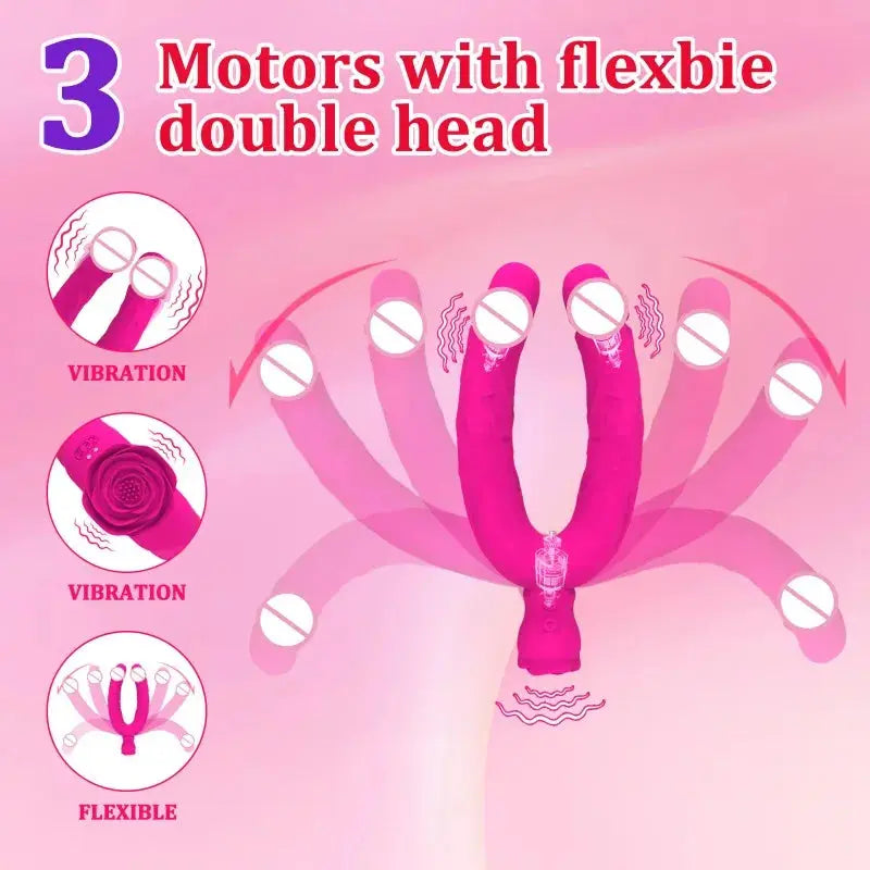 Realistic double-ended dildo by SHOPEZRA L.L.C. featuring flexible design, vibrating function, and dual-sided G-spot and anal stimulation.