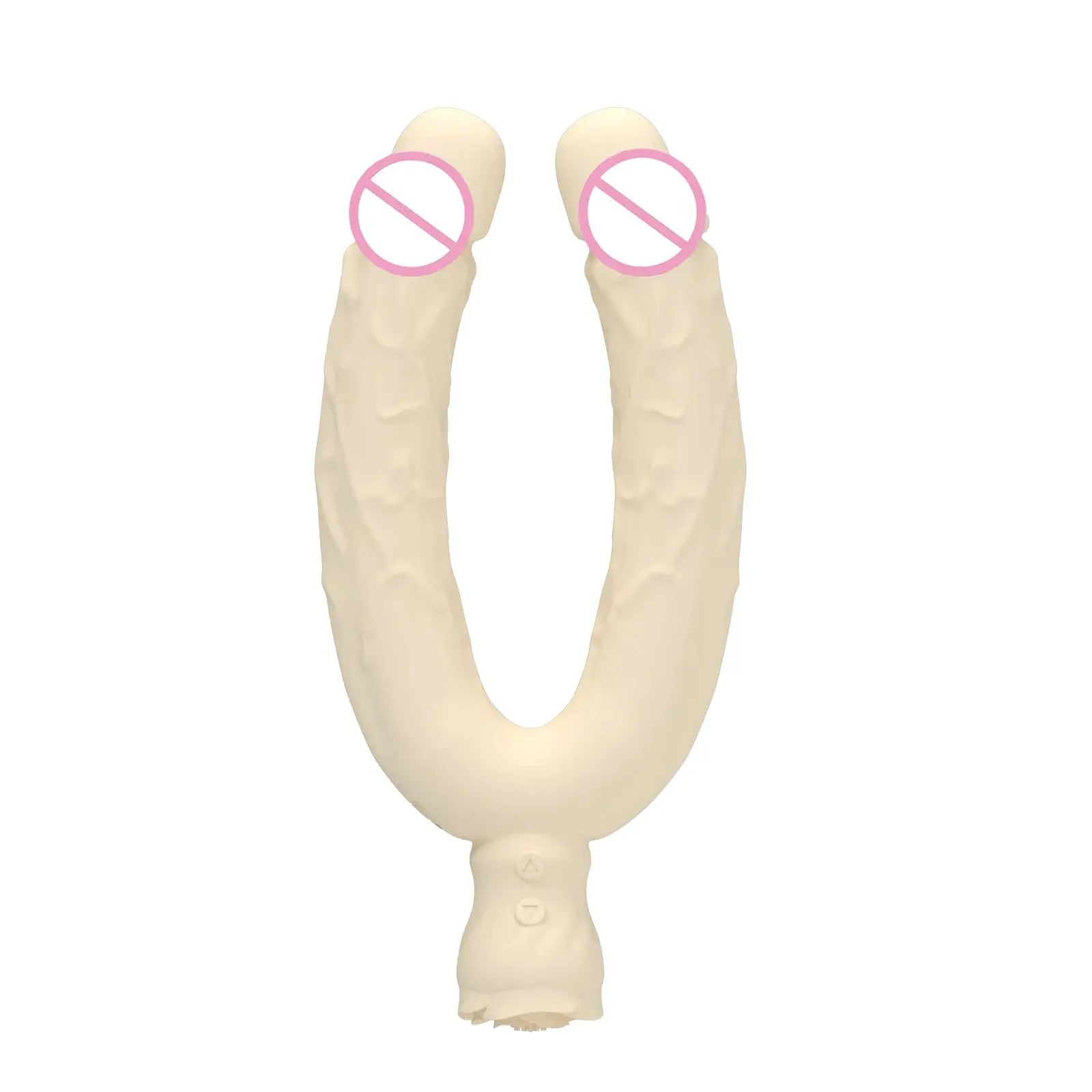 Realistic double-ended vibrating dildo from SHOPEZRA L.L.C., flexible, with dual ends for G-spot and anal stimulation, flesh-colored.