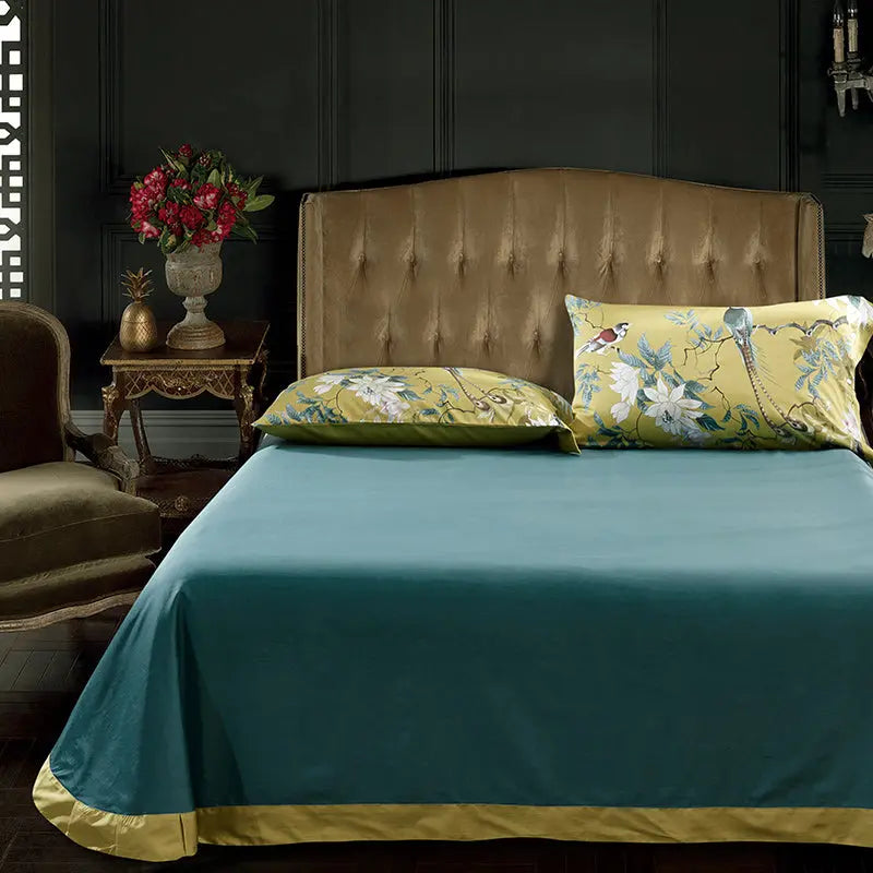 Long-staple cotton satin bedding set with striped design by SHOPEZRA L.L.C., featuring a smooth, luxurious fabric and classic pattern.