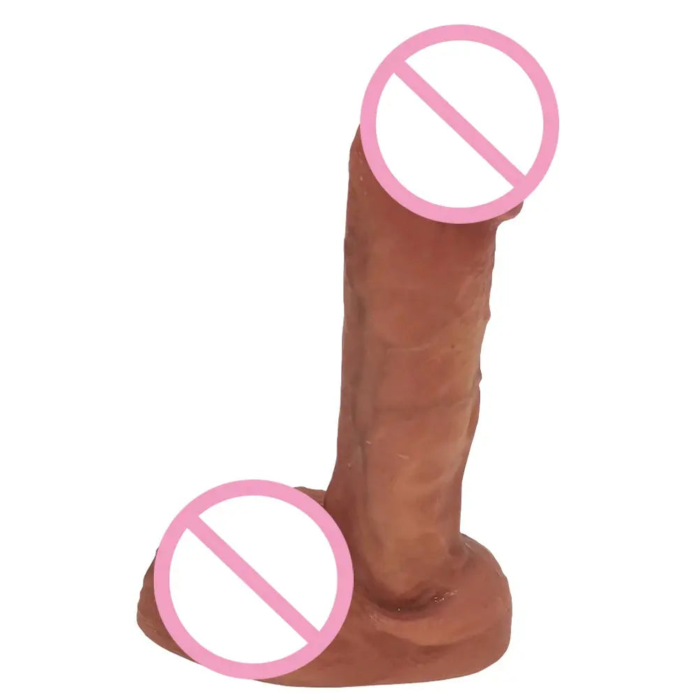 7.5-inch liquid silicone dildo with strong suction cup, veiny texture, G-spot curve, designed for women beginners.