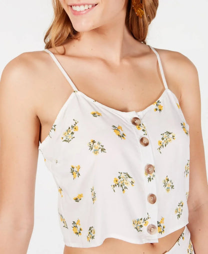 Polly &amp; Esther Juniors Button-Front Floral-Print Tank Top