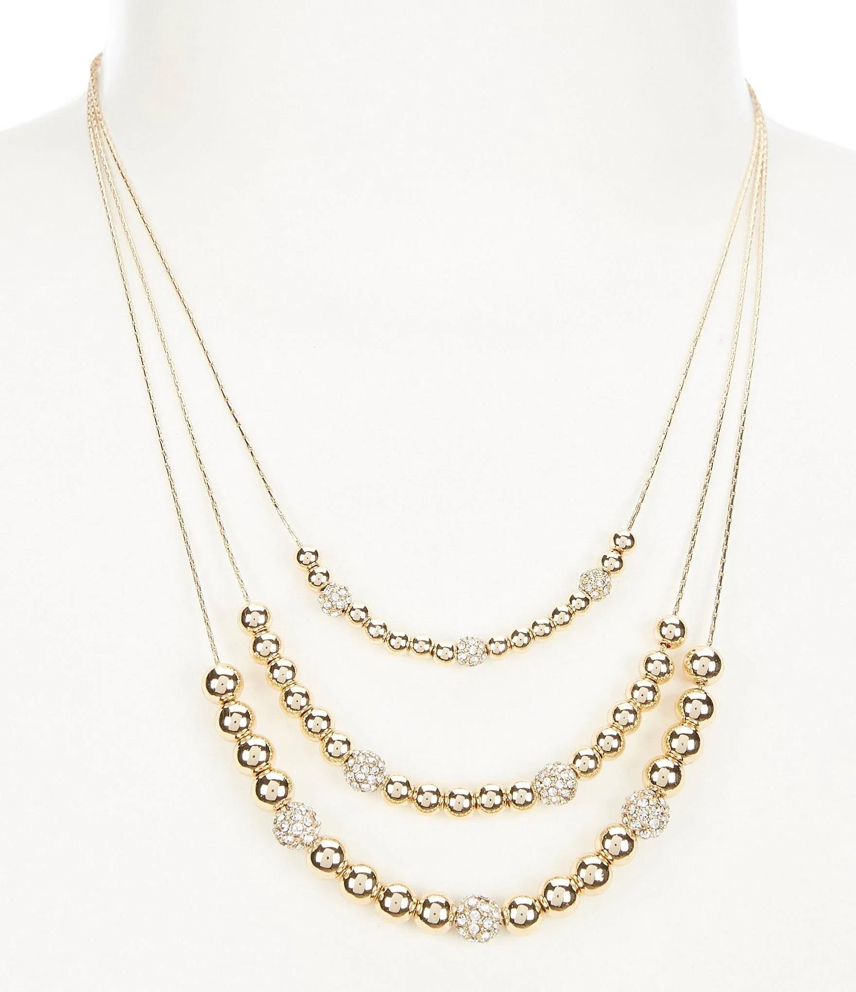 Anne Klein Gold-Tone Pave Fireball &amp; Bead Layered Necklace, 16 + 3" Extender"