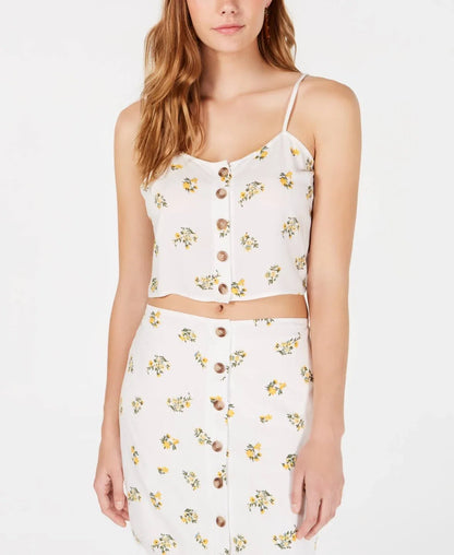 Polly &amp; Esther Juniors Button-Front Floral-Print Tank Top