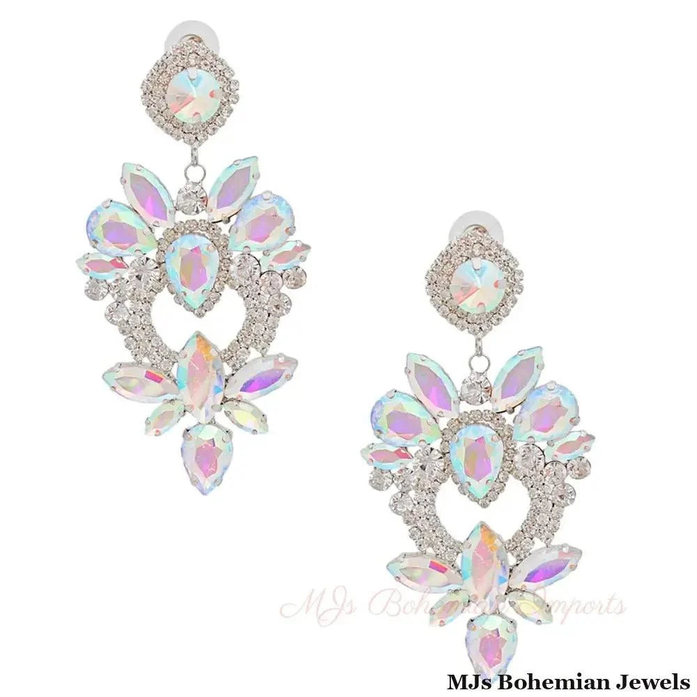 Silver Glass Crystal Heart Drop Earrings