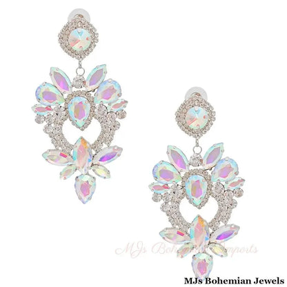 Silver Glass Crystal Heart Drop Earrings