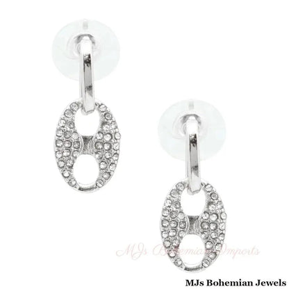 Silver Mariner Chain Link &amp; Rhinestone Drop Earrings