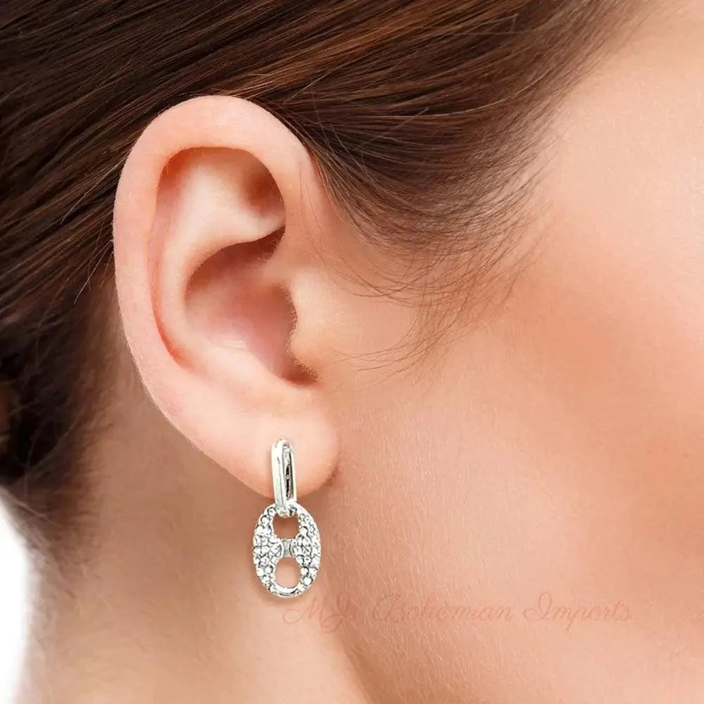 Silver Mariner Chain Link &amp; Rhinestone Drop Earrings
