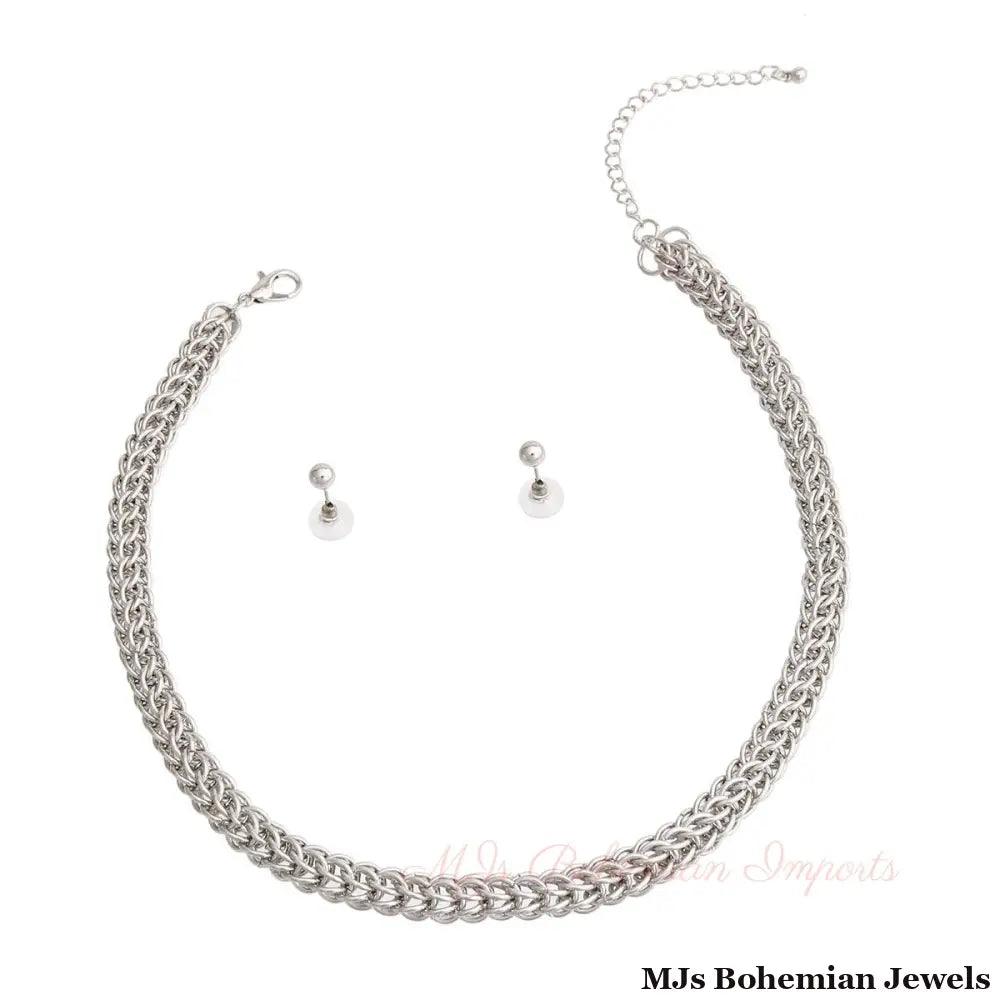 Silver Rhodium Multi-Link Round Chain Necklace