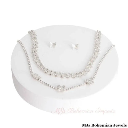 Silver Rhinestone Butterfly Station 2Pc Set