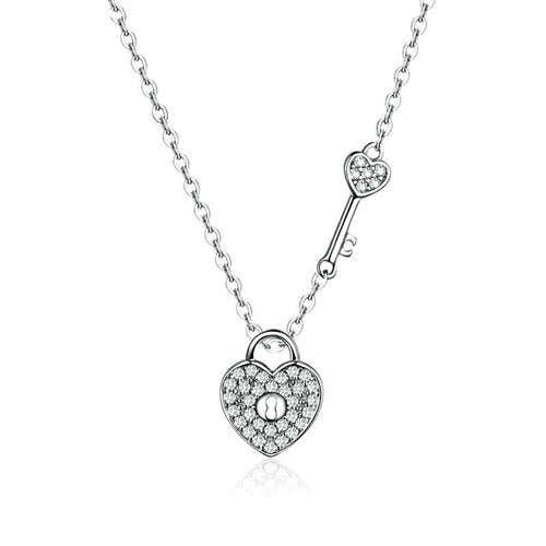 Classic Design Heart Shape Lock and Key Pendant Wholesale 925 Sterling Silver Necklace