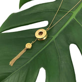 Recycled bullet tassel necklace with gold chain handmade by Cambodian artisans