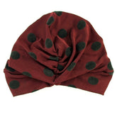 Black velvet slinky dot turban with ruched back and stretch knit fabric