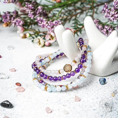 Clear Skies - Amethyst, Aquamarine, Rose Quartz &amp; Fluorite Bracelet Pack of 4
