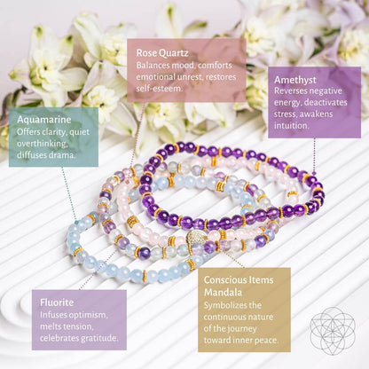 Clear Skies - Amethyst, Aquamarine, Rose Quartz &amp; Fluorite Bracelet Pack of 4