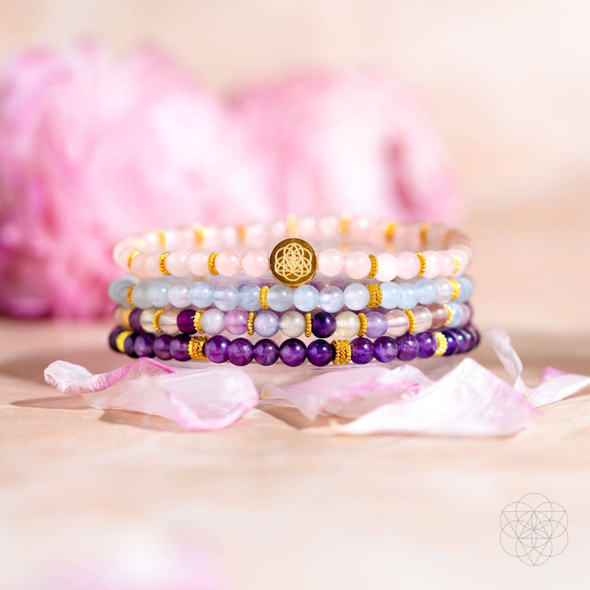 Clear Skies - Amethyst, Aquamarine, Rose Quartz &amp; Fluorite Bracelet Pack of 4