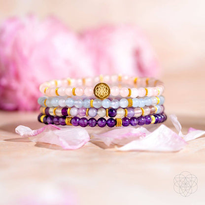 Clear Skies - Amethyst, Aquamarine, Rose Quartz &amp; Fluorite Bracelet Pack of 4