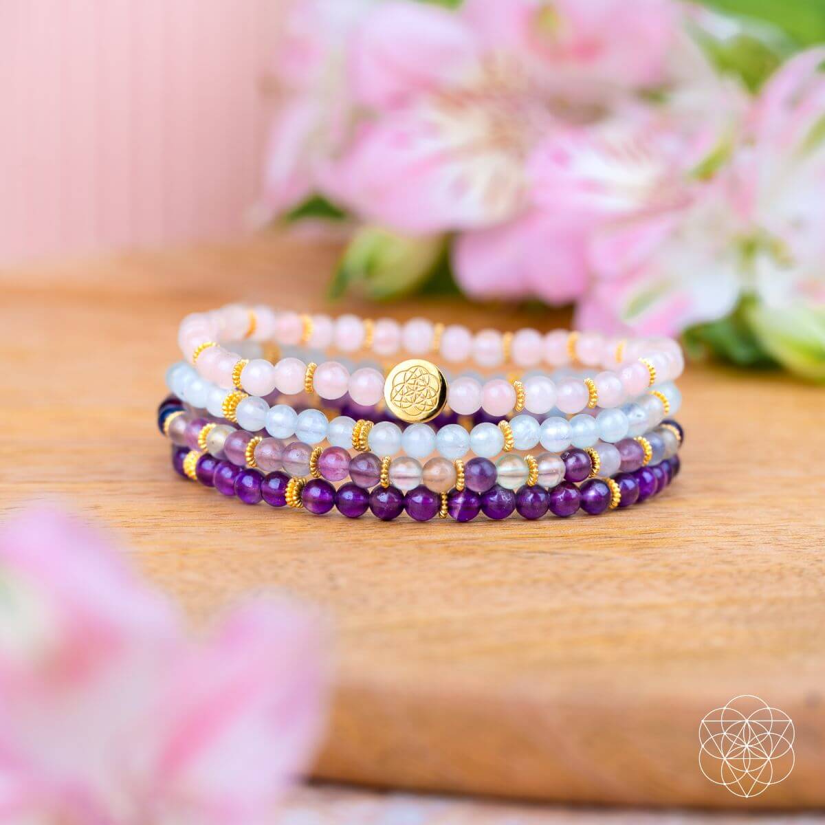 Clear Skies - Amethyst, Aquamarine, Rose Quartz &amp; Fluorite Bracelet Pack of 4