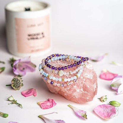 Clear Skies - Amethyst, Aquamarine, Rose Quartz &amp; Fluorite Bracelet Pack of 4