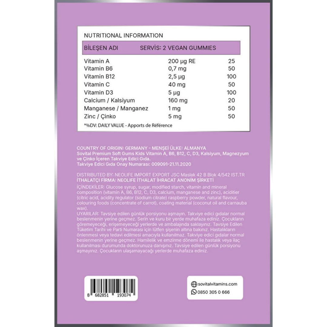 Sovital Kids Multivitamin Gummies for Daily Growth - 60 Count