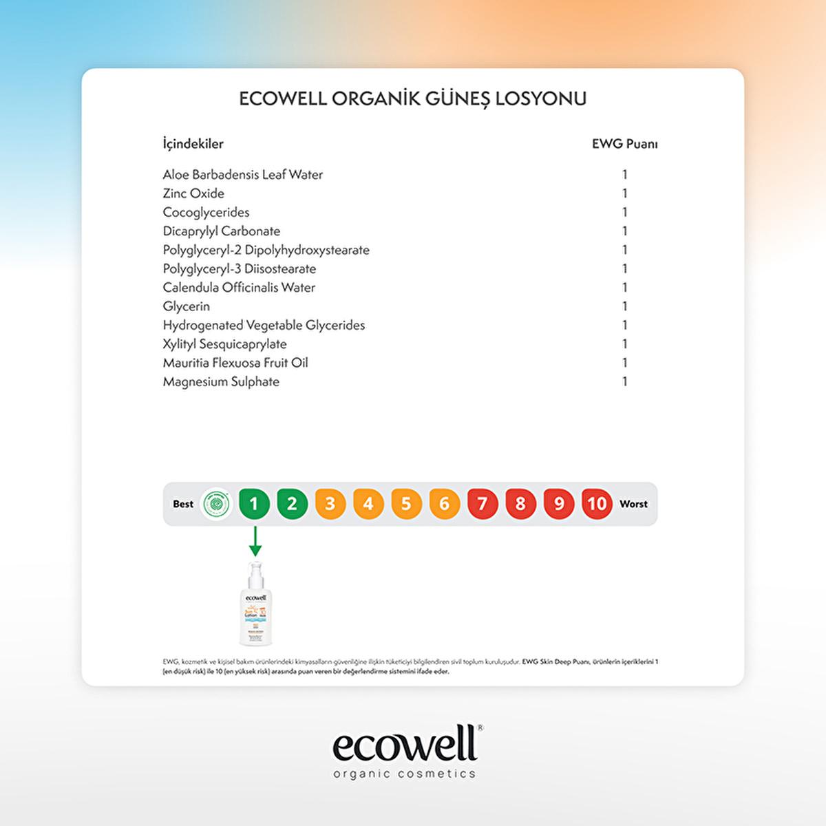 Ecowell Organic Sunscreen Lotion - 30 SPF, Vegan &amp; Mineral UVA UVB Protection, Moisturizing &amp; Eco-Friendly