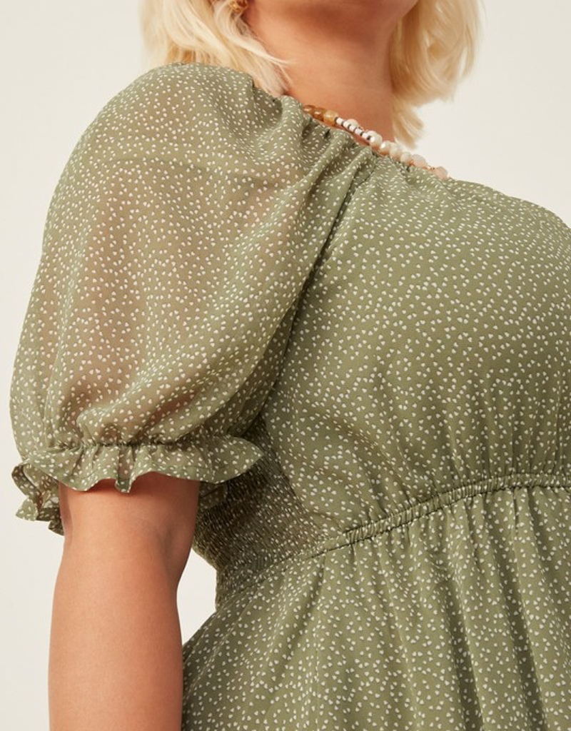 Square Neck Puff Sleeve Mini Dress - Sage