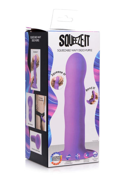 Squeeze It Squeezable Wavy And Harness Compatible Silicone Dildo