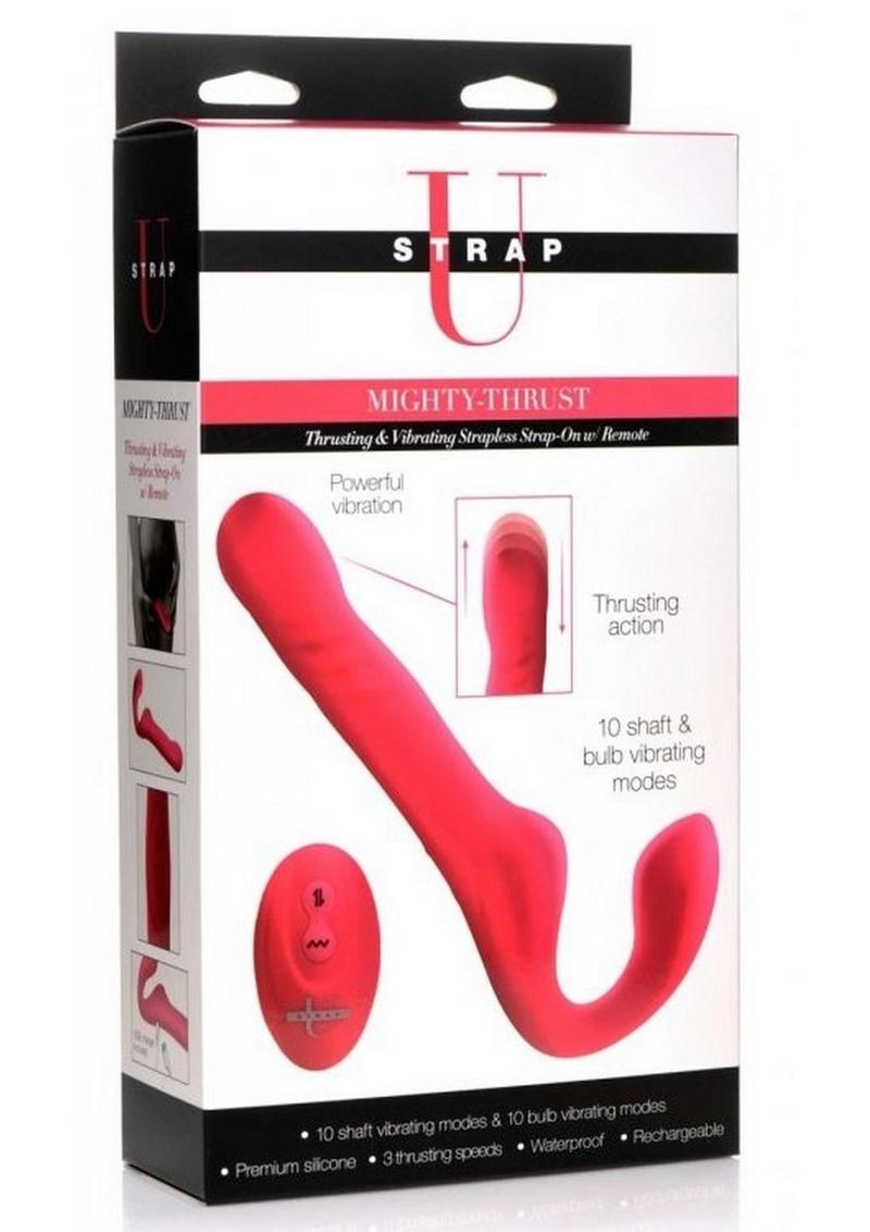 Strap U Mighty Thrust Thrusting &amp; Vibrating Strapless Strap-On with Remote Control