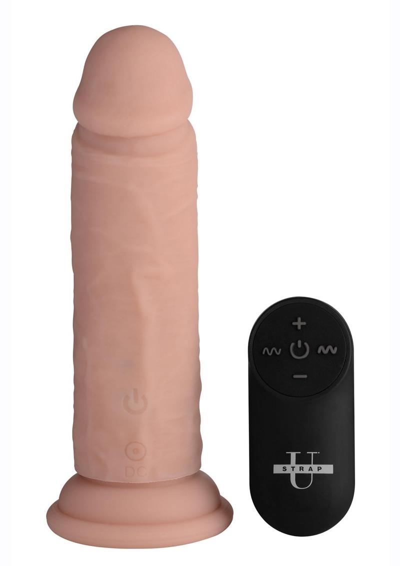 Strap U Power Player 28X Vibrating Rechargeable Silicone Dildo with Remote