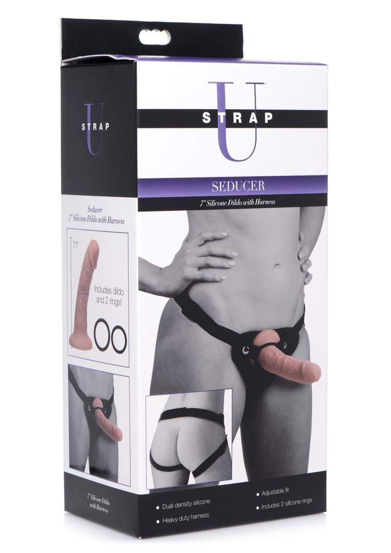 Strap U Seducer Silicone Adjustable Fit Vanilla Dildo with Harness