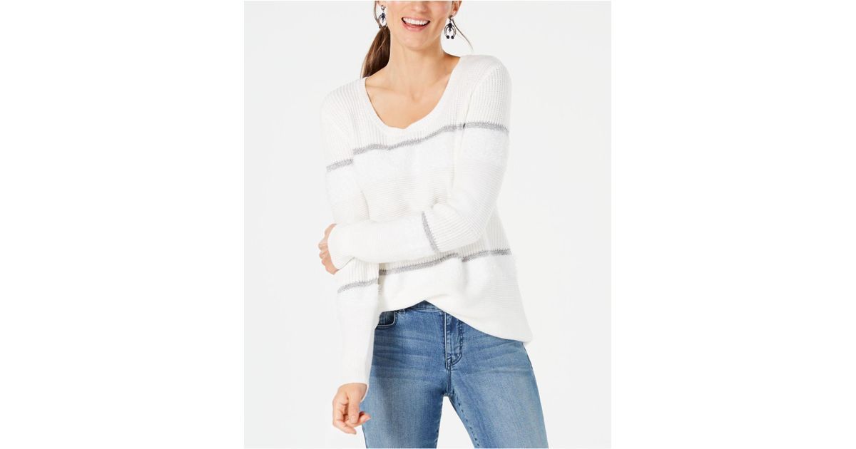 Style &amp; Co Petite Mixed-Media Eyelash Stripe Pullover Sweater Size PM