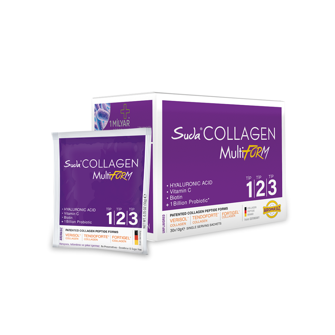 Suda Collagen: Type 1, 2 &amp; 3 Unflavored Collagen Peptides - Boost Skin Elasticity &amp; Joint Health - Bovine Collagen Supplement - 30 Single-Serve Packets