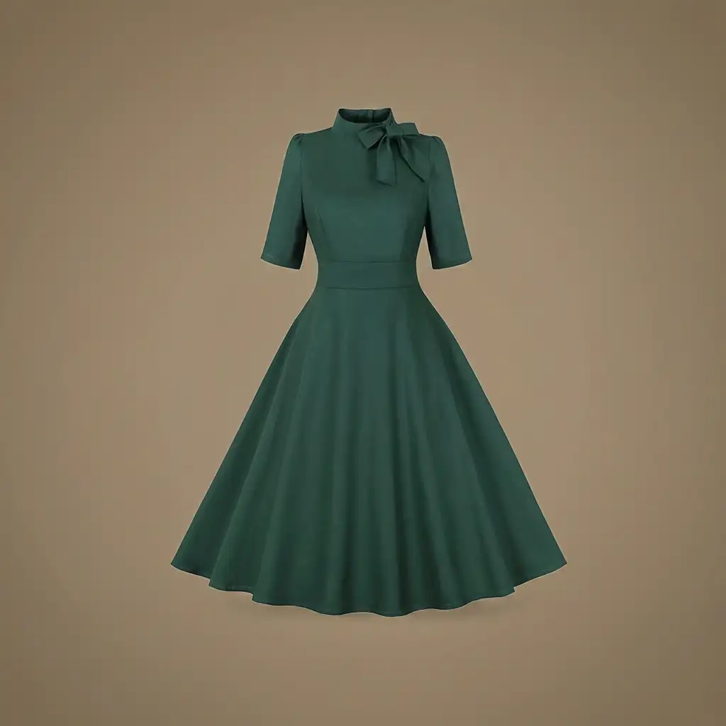 1950s Dresses for Women Rockabilly Dresses Retro Dress Short Sleeve Tie Neck Swing Dress Cocktail Dress 50s Dresses for Women Vintage Audrey Hepburn Dress Holiday Party Church Dresses Dark Green XL by Dropshipman