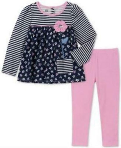 Kids Headquarters Baby Girls 2-Pc. Striped Floral-Print Top &amp; Leggings Set