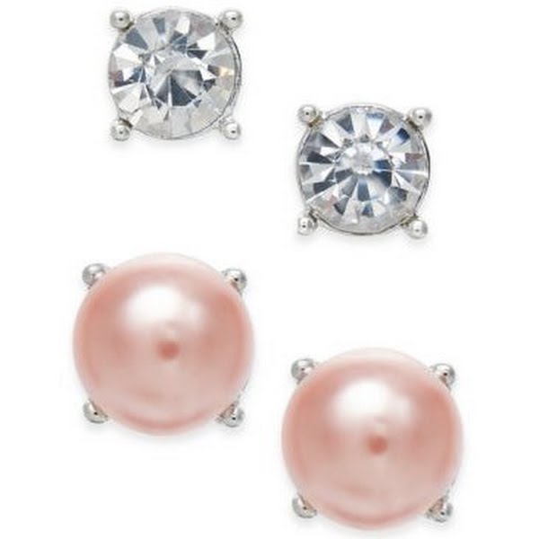 Charter Club Silver-Tone 2-Pc. Set Crystal &amp; Imitation Pearl Stud Earrings