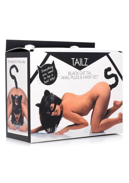 Tailz Black Purrfect  Cat Tail Anal Plug &amp; Mask Set