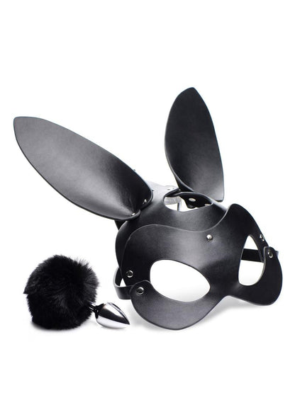Tailz Bunny Tail And Mask Set Black Stainless Steel Plug
