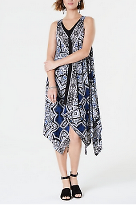 Style &amp; Co Printed Handkerchief-Hem Dress, Size Small